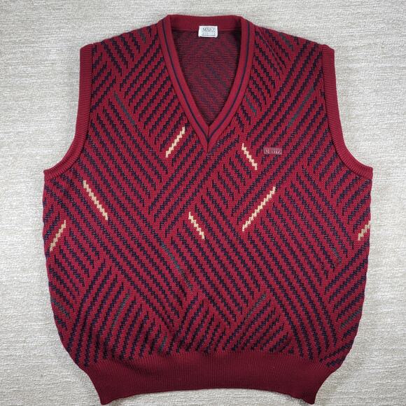 VTG Marz München Wool Sweater Vest L/XL Burgundy 3D Knit West Germany Grandpa - Picture 7 of 16